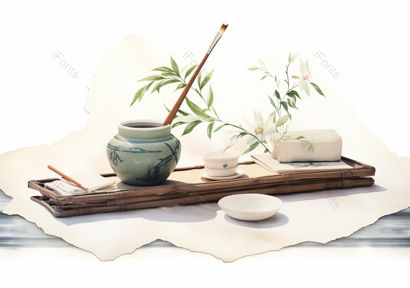 文房四宝——中国风水墨水彩小清新插画3,插画/手绘图,插画/手绘图库,插画/手绘图下载,插画/手绘